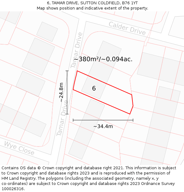 6, TAMAR DRIVE, SUTTON COLDFIELD, B76 1YT: Plot and title map