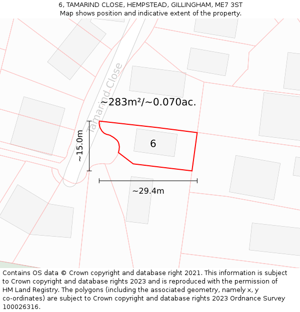 6, TAMARIND CLOSE, HEMPSTEAD, GILLINGHAM, ME7 3ST: Plot and title map