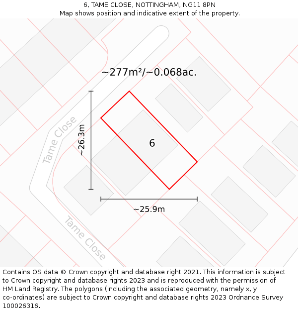 6, TAME CLOSE, NOTTINGHAM, NG11 8PN: Plot and title map