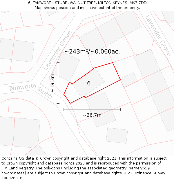 6, TAMWORTH STUBB, WALNUT TREE, MILTON KEYNES, MK7 7DD: Plot and title map