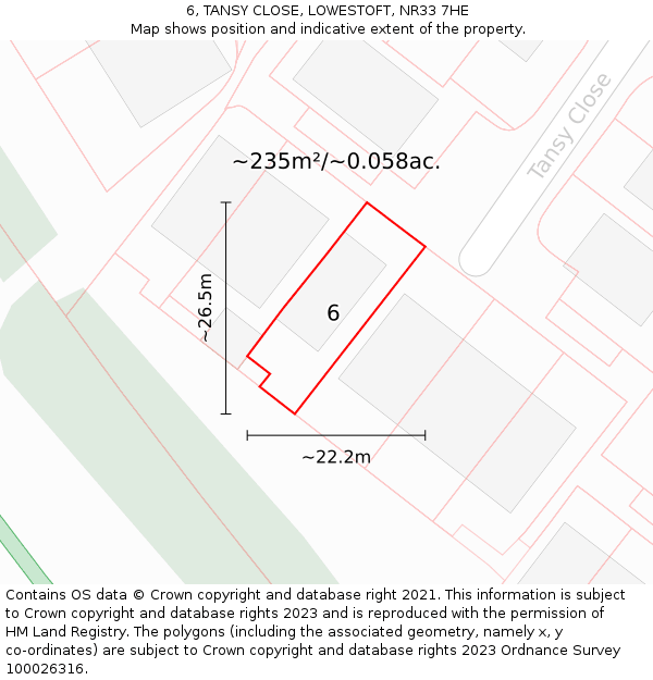 6, TANSY CLOSE, LOWESTOFT, NR33 7HE: Plot and title map