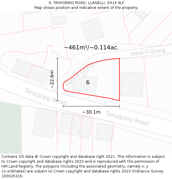 6, TANYGRAIG ROAD, LLANELLI, SA14 9LF: Plot and title map