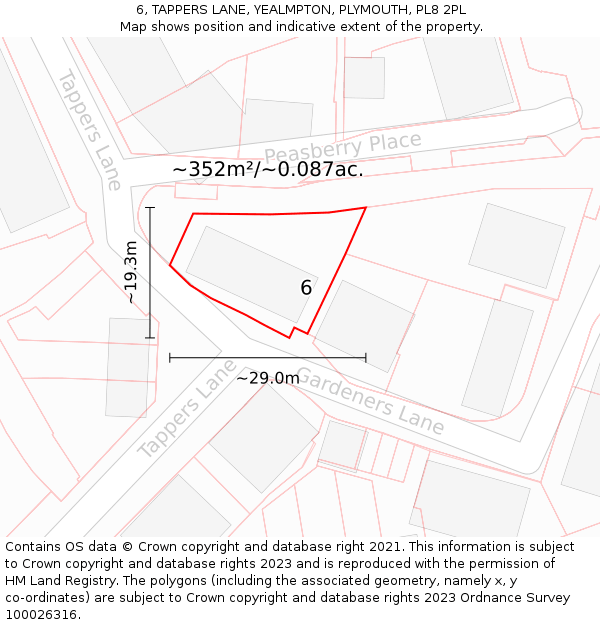 6, TAPPERS LANE, YEALMPTON, PLYMOUTH, PL8 2PL: Plot and title map