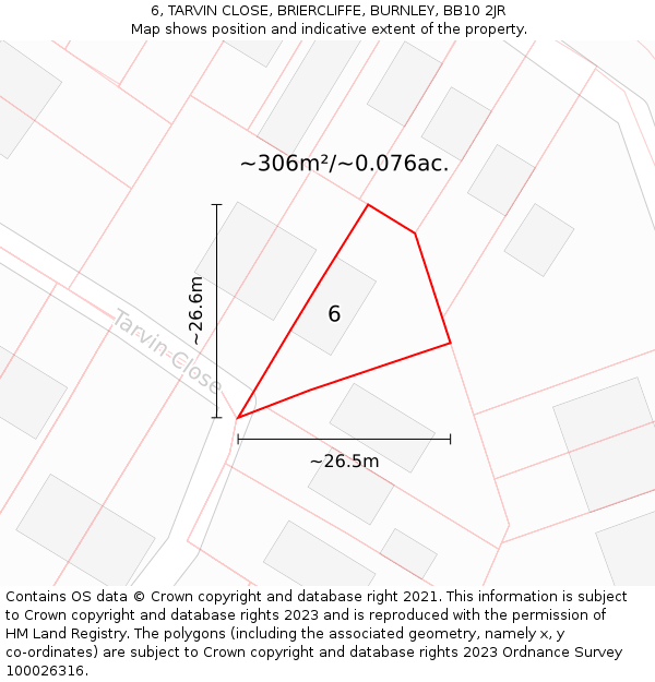 6, TARVIN CLOSE, BRIERCLIFFE, BURNLEY, BB10 2JR: Plot and title map