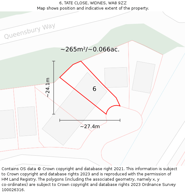 6, TATE CLOSE, WIDNES, WA8 9ZZ: Plot and title map