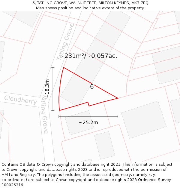 6, TATLING GROVE, WALNUT TREE, MILTON KEYNES, MK7 7EQ: Plot and title map