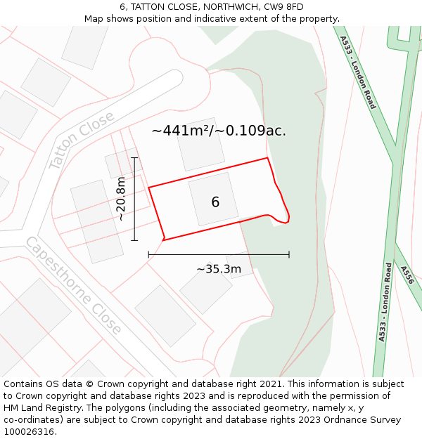 6, TATTON CLOSE, NORTHWICH, CW9 8FD: Plot and title map