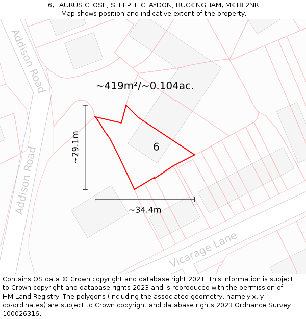 6, TAURUS CLOSE, STEEPLE CLAYDON, BUCKINGHAM, MK18 2NR: Plot and title map
