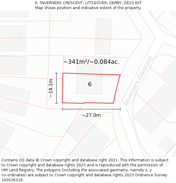 6, TAVERNERS CRESCENT, LITTLEOVER, DERBY, DE23 6XT: Plot and title map