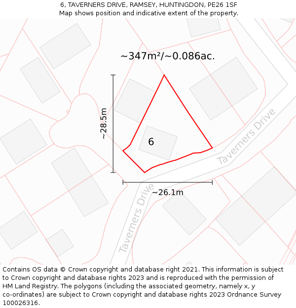 6, TAVERNERS DRIVE, RAMSEY, HUNTINGDON, PE26 1SF: Plot and title map