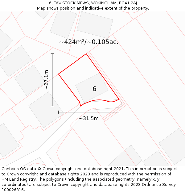6, TAVISTOCK MEWS, WOKINGHAM, RG41 2AJ: Plot and title map