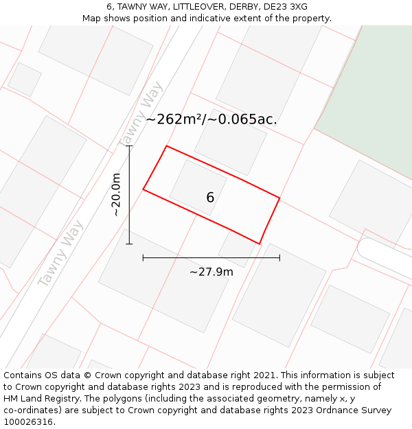 6, TAWNY WAY, LITTLEOVER, DERBY, DE23 3XG: Plot and title map