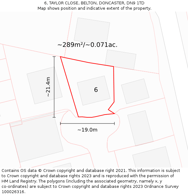 6, TAYLOR CLOSE, BELTON, DONCASTER, DN9 1TD: Plot and title map