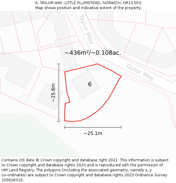 6, TAYLOR WAY, LITTLE PLUMSTEAD, NORWICH, NR13 5FG: Plot and title map