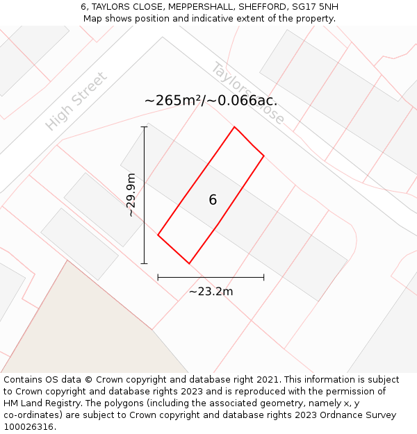 6, TAYLORS CLOSE, MEPPERSHALL, SHEFFORD, SG17 5NH: Plot and title map