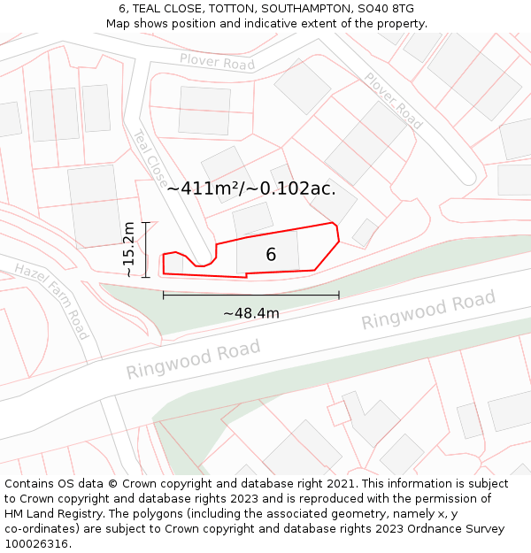 6, TEAL CLOSE, TOTTON, SOUTHAMPTON, SO40 8TG: Plot and title map