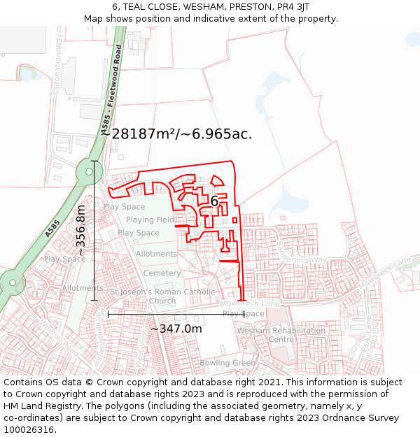 6, TEAL CLOSE, WESHAM, PRESTON, PR4 3JT: Plot and title map