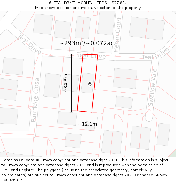 6, TEAL DRIVE, MORLEY, LEEDS, LS27 8EU: Plot and title map