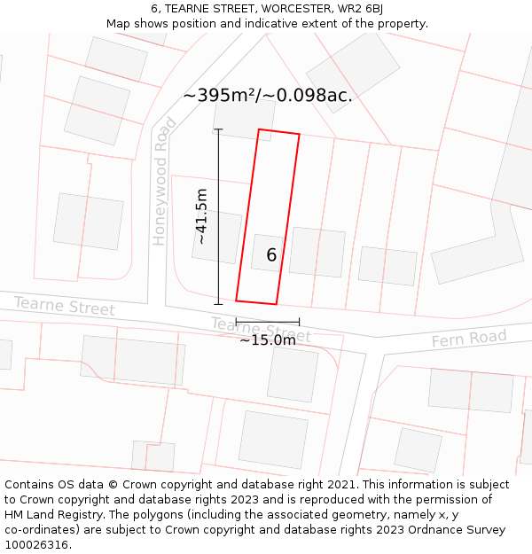 6, TEARNE STREET, WORCESTER, WR2 6BJ: Plot and title map