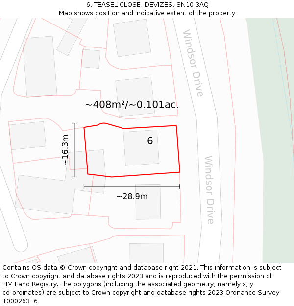 6, TEASEL CLOSE, DEVIZES, SN10 3AQ: Plot and title map