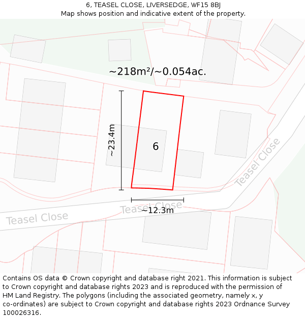 6, TEASEL CLOSE, LIVERSEDGE, WF15 8BJ: Plot and title map