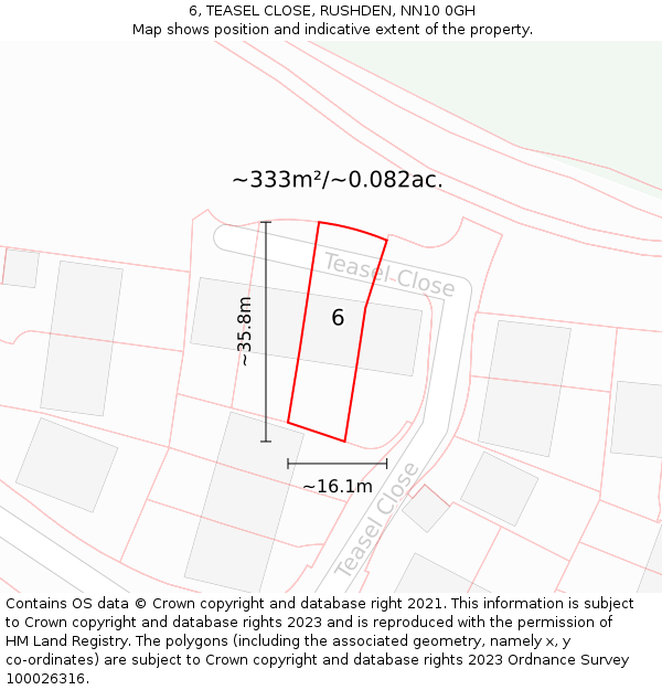 6, TEASEL CLOSE, RUSHDEN, NN10 0GH: Plot and title map