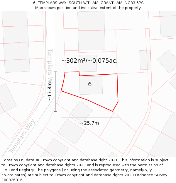 6, TEMPLARS WAY, SOUTH WITHAM, GRANTHAM, NG33 5PS: Plot and title map