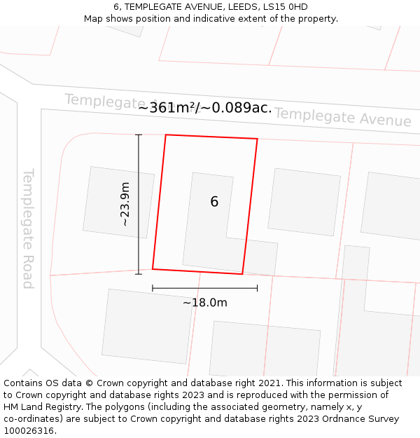 6, TEMPLEGATE AVENUE, LEEDS, LS15 0HD: Plot and title map