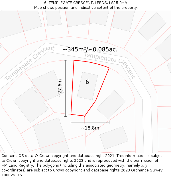 6, TEMPLEGATE CRESCENT, LEEDS, LS15 0HA: Plot and title map