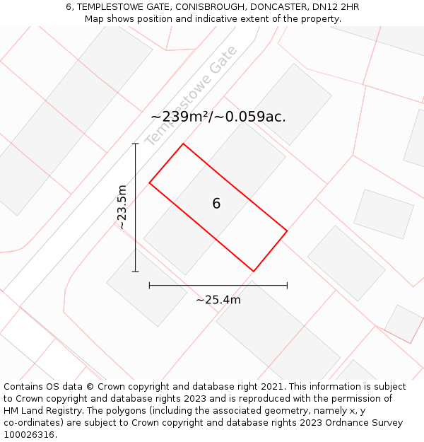 6, TEMPLESTOWE GATE, CONISBROUGH, DONCASTER, DN12 2HR: Plot and title map