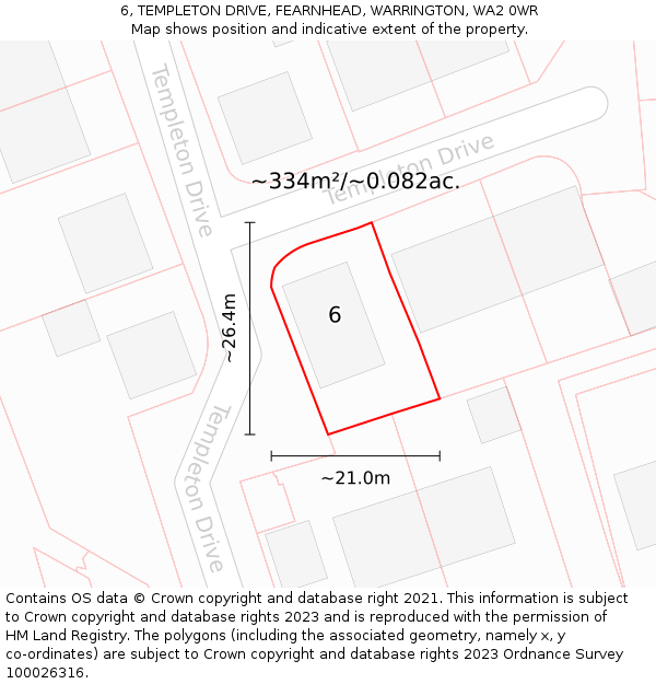 6, TEMPLETON DRIVE, FEARNHEAD, WARRINGTON, WA2 0WR: Plot and title map