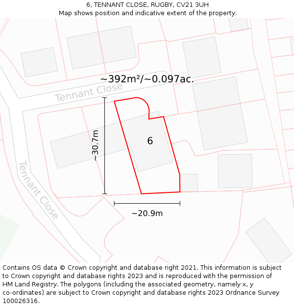 6, TENNANT CLOSE, RUGBY, CV21 3UH: Plot and title map