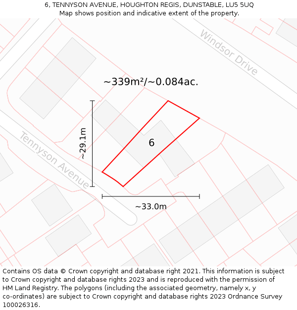 6, TENNYSON AVENUE, HOUGHTON REGIS, DUNSTABLE, LU5 5UQ: Plot and title map