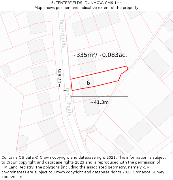 6, TENTERFIELDS, DUNMOW, CM6 1HH: Plot and title map