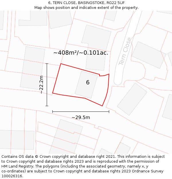 6, TERN CLOSE, BASINGSTOKE, RG22 5UF: Plot and title map