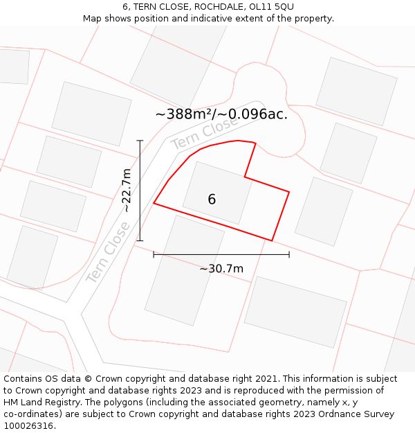 6, TERN CLOSE, ROCHDALE, OL11 5QU: Plot and title map
