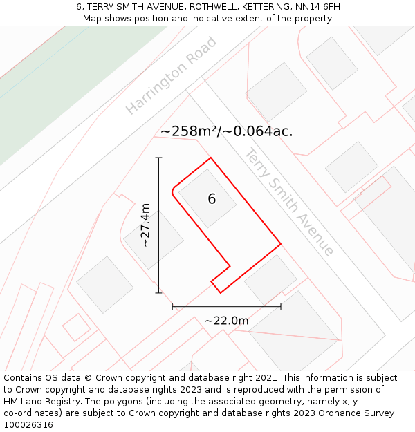 6, TERRY SMITH AVENUE, ROTHWELL, KETTERING, NN14 6FH: Plot and title map