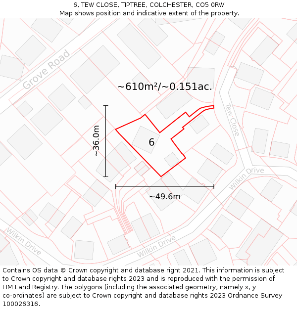 6, TEW CLOSE, TIPTREE, COLCHESTER, CO5 0RW: Plot and title map