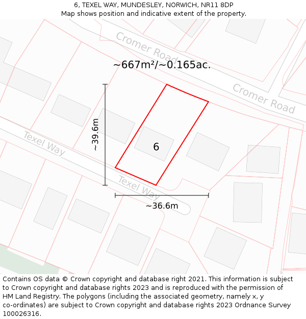 6, TEXEL WAY, MUNDESLEY, NORWICH, NR11 8DP: Plot and title map