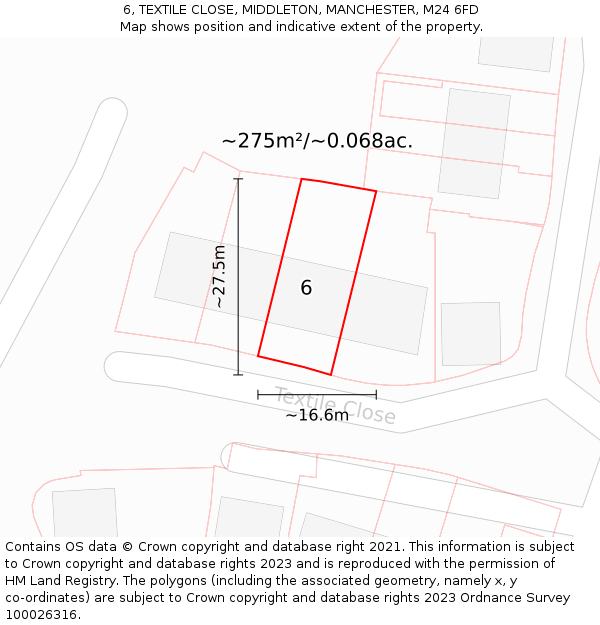 6, TEXTILE CLOSE, MIDDLETON, MANCHESTER, M24 6FD: Plot and title map