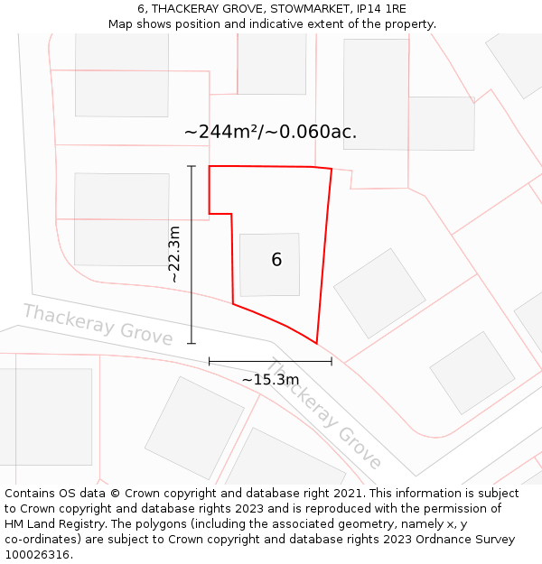 6, THACKERAY GROVE, STOWMARKET, IP14 1RE: Plot and title map