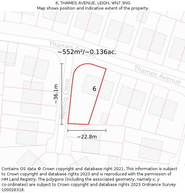 6, THAMES AVENUE, LEIGH, WN7 3NG: Plot and title map
