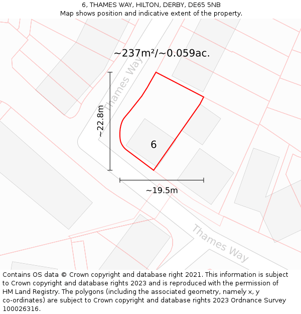 6, THAMES WAY, HILTON, DERBY, DE65 5NB: Plot and title map