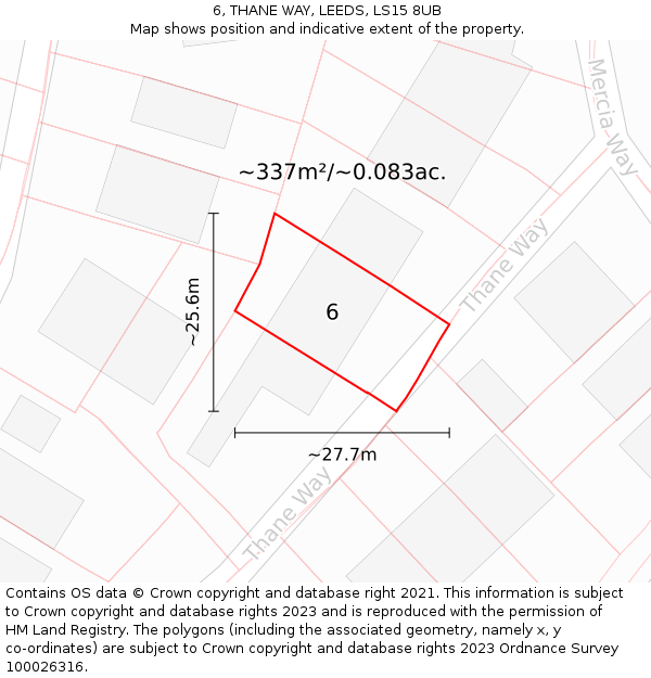6, THANE WAY, LEEDS, LS15 8UB: Plot and title map