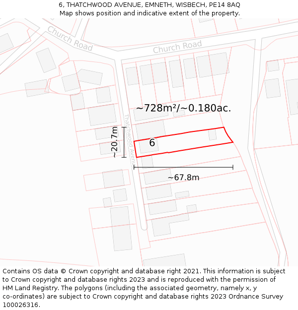 6, THATCHWOOD AVENUE, EMNETH, WISBECH, PE14 8AQ: Plot and title map