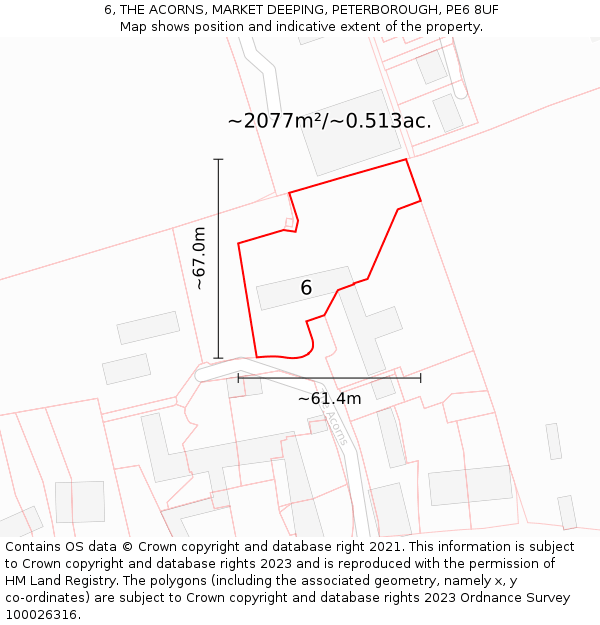 6, THE ACORNS, MARKET DEEPING, PETERBOROUGH, PE6 8UF: Plot and title map