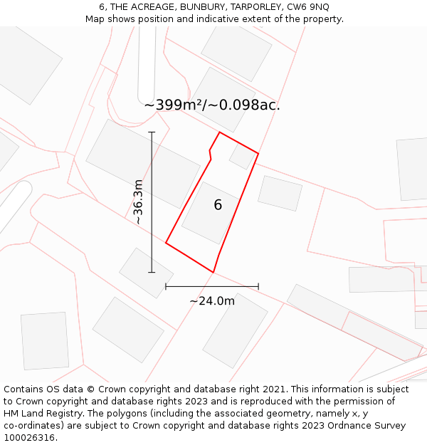 6, THE ACREAGE, BUNBURY, TARPORLEY, CW6 9NQ: Plot and title map