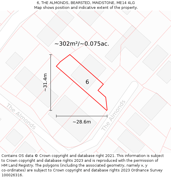 6, THE ALMONDS, BEARSTED, MAIDSTONE, ME14 4LG: Plot and title map