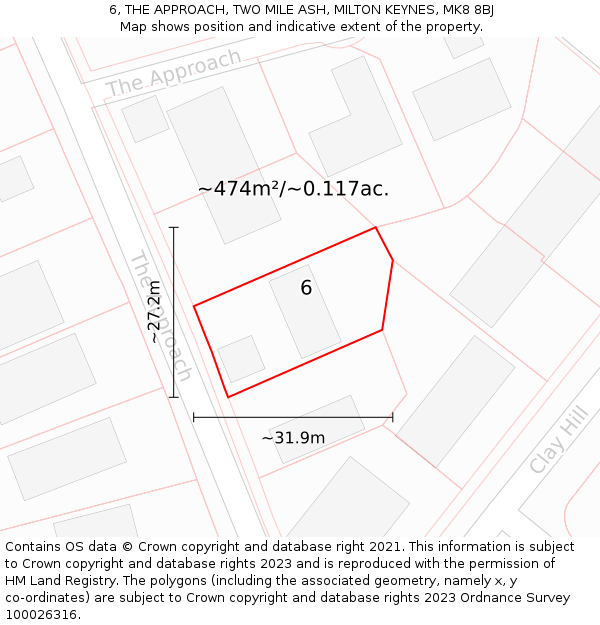 6, THE APPROACH, TWO MILE ASH, MILTON KEYNES, MK8 8BJ: Plot and title map