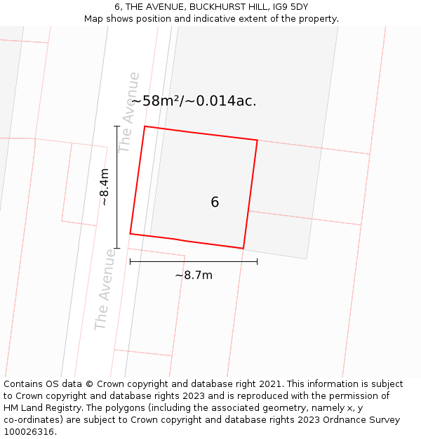 6, THE AVENUE, BUCKHURST HILL, IG9 5DY: Plot and title map